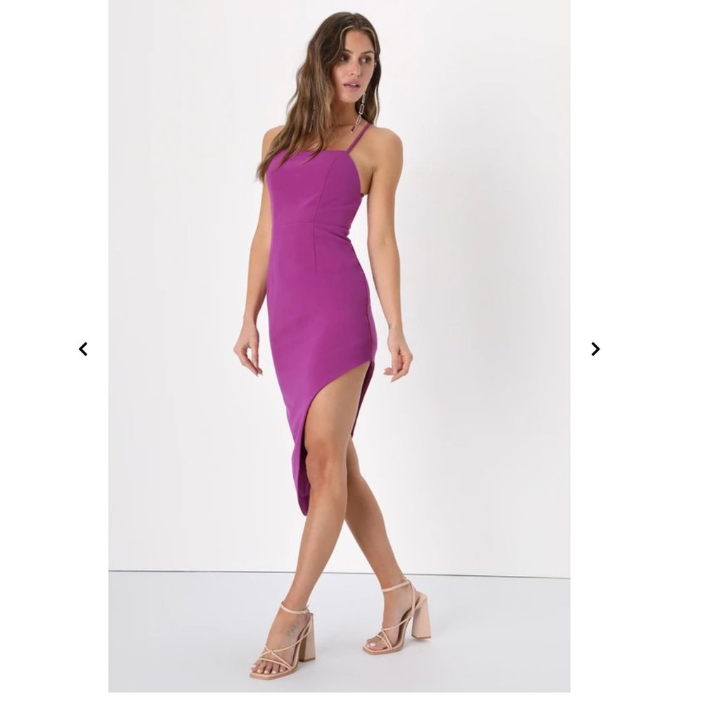 NWT | Lulu's Pretty Flirtatious Purple Backless Midi Bodycon Dress
